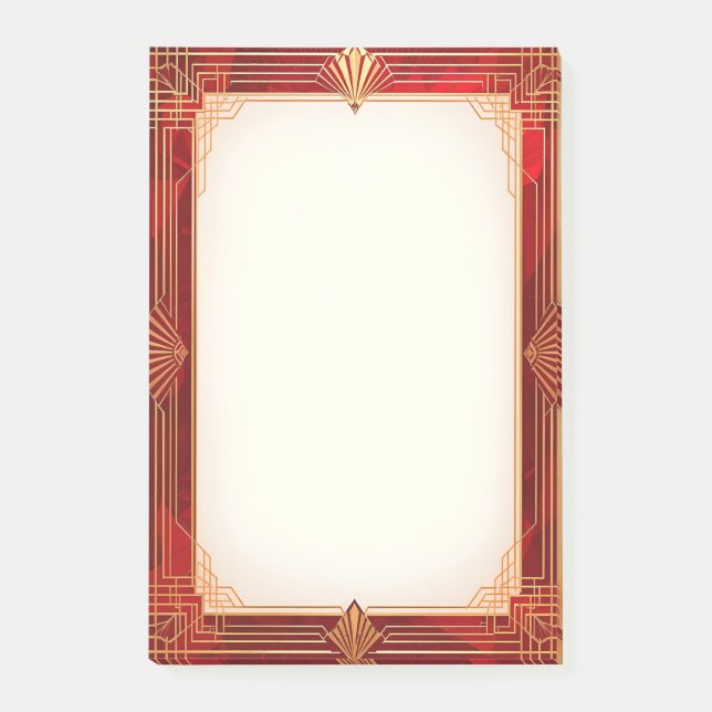 Gold Art Deco Frame on Red Post-it Klebezettel (Vorderseite)