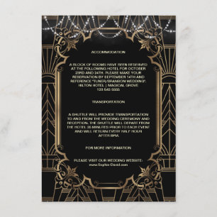 Gold Art Deco Gatsby 1920er Hochzeitsunterkunft Begleitkarte