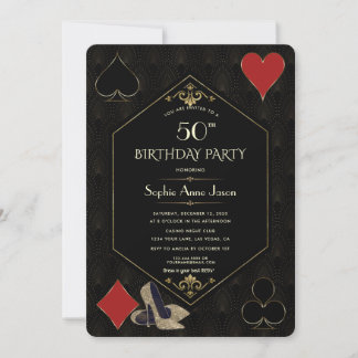 Gold Art Deco Gatsby Casino Vegas Poker Birthday Einladung