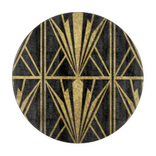 Gold Art Deco Geometrisches Fächer-Muster Schwarz Schneidebrett