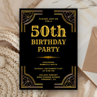 Gold Art Deco Great Gatsby Geburtstagsfeier Einlad Einladung