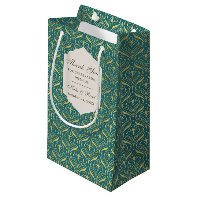 Gold Art Deco Hochzeitsreise Geschenk Gefallen Ges Kleine Geschenktüte (Vorderseite Schrägansicht)