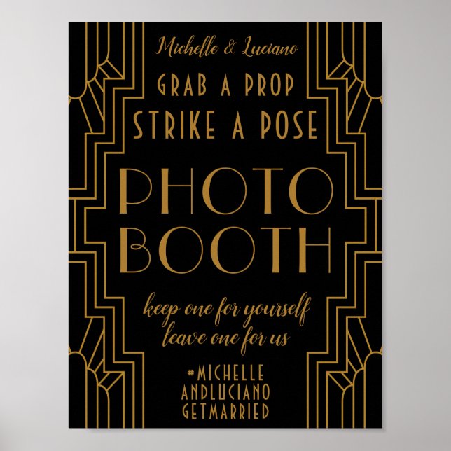 Gold Art Deco Hochzeitssender Foto-Stand Poster (Vorne)