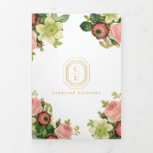 Gold Art Deco Monogram Vintag Florals Broschüre