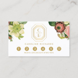 Gold Art Deco Monogram Vintag Florals Loyalität Treuekarte