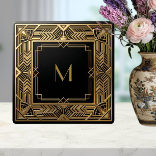 Gold Art Deco Monogramm Schwarz Personalisiert Lux Fliese