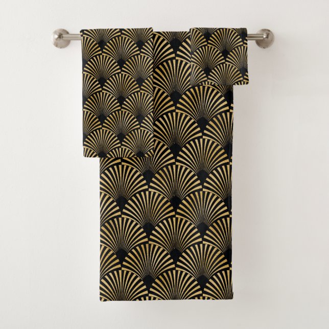 Gold Art Deco Muster Badhandtuch Set (Insitu)