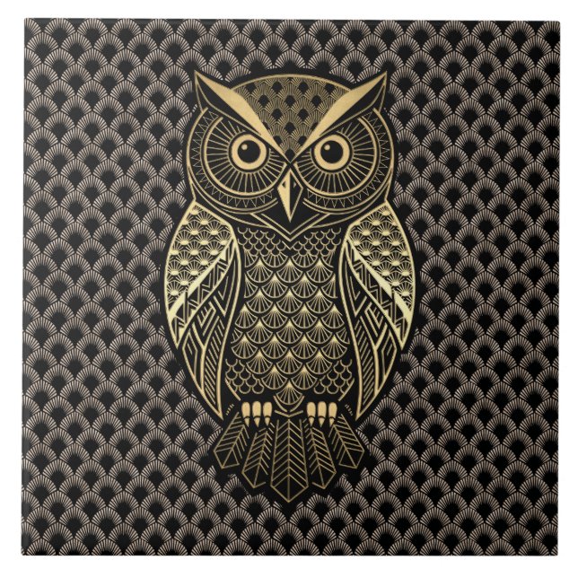 Gold Art Deco Owl Fliese (Vorderseite)