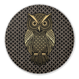 Gold Art Deco Owl Keramikknauf