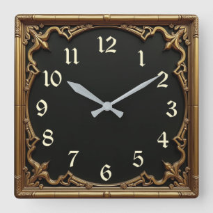 Gold Art Deco Quadratische Wanduhr