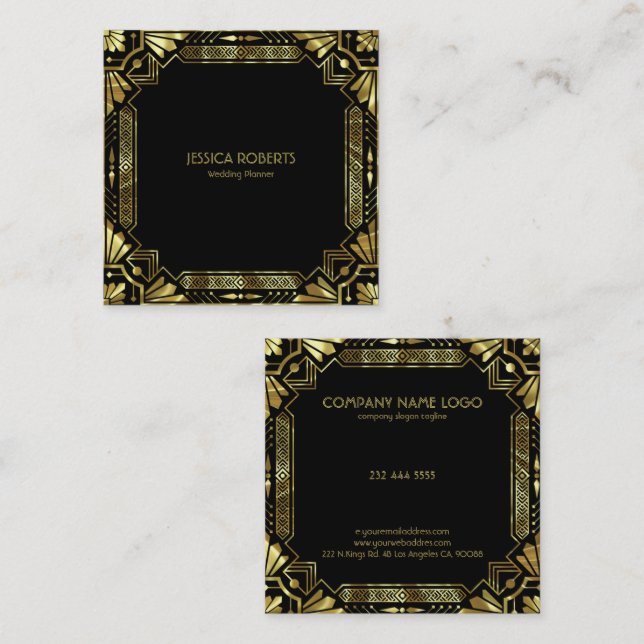 Gold Art Deco-Rahmen Quadratische Visitenkarte (Vorne/Hinten)