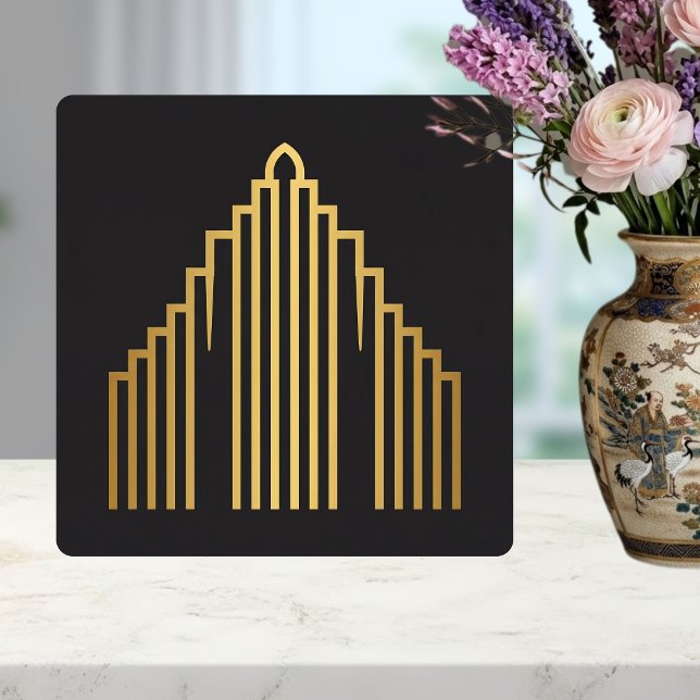 Gold Art Deco Skyscraper Silhouette Black Tile Fliese (Von Creator hochgeladen)