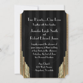 Gold Art Deco Stripe Hochzeit Einladung