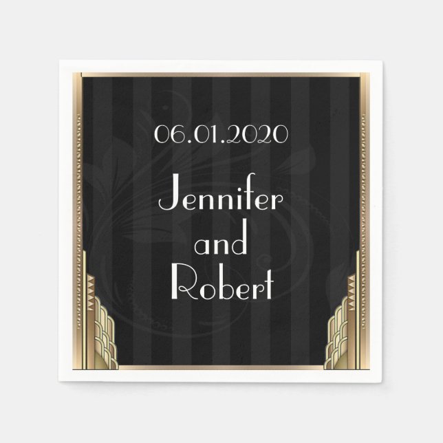 Gold Art Deco Stripe Wedding Napkin Serviette (Vorderseite)