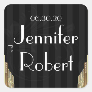 Gold Art Deco Stripe Wedding Umschlag Aufkleber