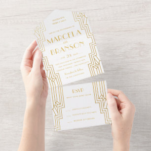 Gold Art Deco Wedding All In One Einladung