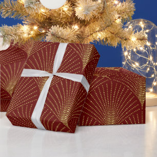 Gold Art-Deko-Muster auf rotem Hintergrund Geschenkpapier