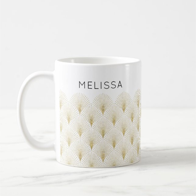 Gold Art-Deko-Muster Monogram Kaffeetasse (Links)