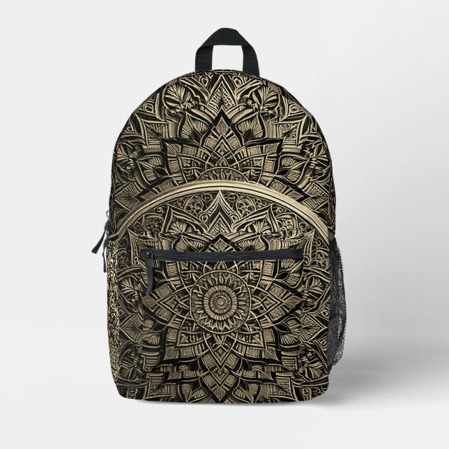 Gold Artistic Mandala Backpack Bedruckter Rucksack (Vorderseite)