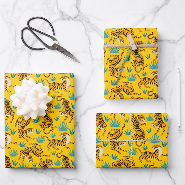 Gold Asian Tiger Pattern Geschenkpapier Set (Vorderseite)
