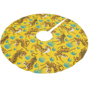 Gold Asian Tiger Pattern Polyester Weihnachtsbaumdecke