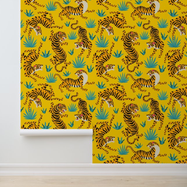 Gold Asian Tiger Pattern Tapete (Anwendung)