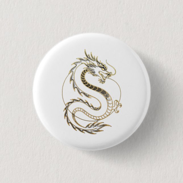 Gold Asien Drache Button (Vorderseite)