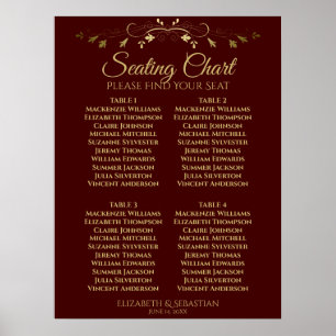 Gold & Auburn Brown 4 Table Wedding Chart Poster