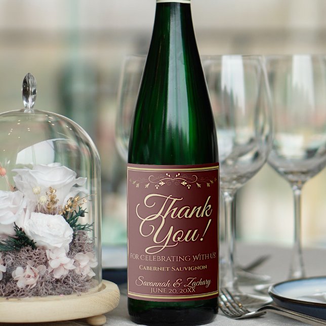 Gold auf Auburn Brown Elegant Hochzeit Vielen Dank Weinetikett (Von Creator hochgeladen)