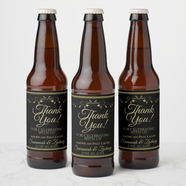 Gold auf Black Wedding Beer Flasche Label Danke Bierflaschenetikett (Flaschen)