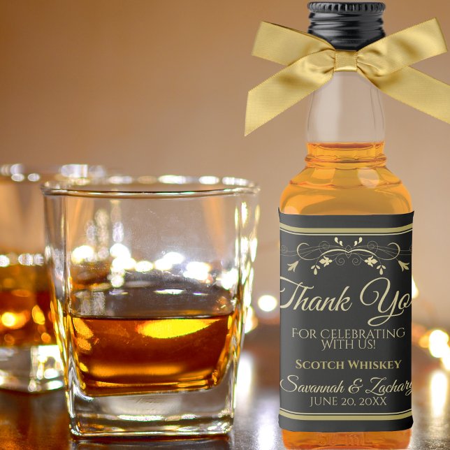 Gold auf Black Wedding Mini Liquor Flasche Danke Alkoholflaschenetikett (Von Creator hochgeladen)