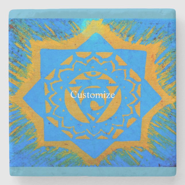 Gold auf blauem Tantrylon Steinuntersetzer (Vorderseite)