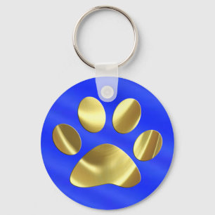 Gold auf Blue Cat Paw Print Schlüsselanhänger