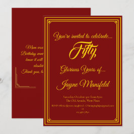 Gold auf Deep Red Birthday Party Einladung
