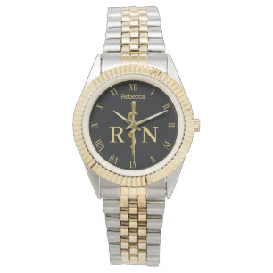 Gold auf der Black Classy Rod von Asclepius Nurse Armbanduhr
