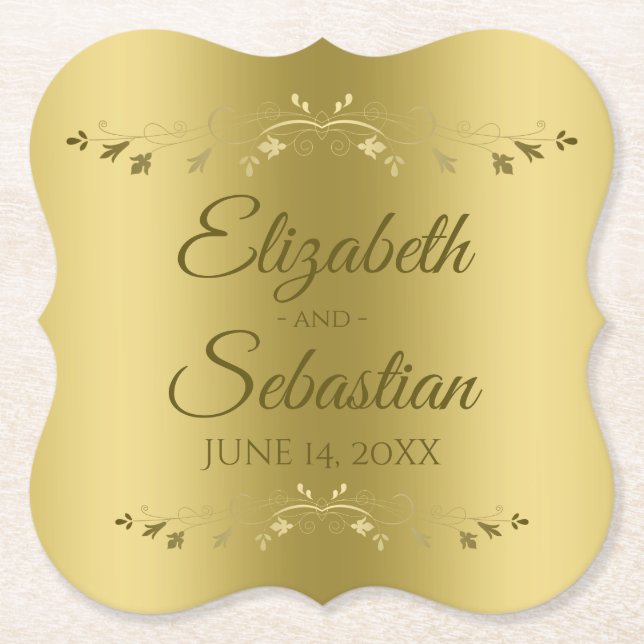 Gold auf Gold Elegante Hochzeitsempfehlung Untersetzer (Vorderseite)