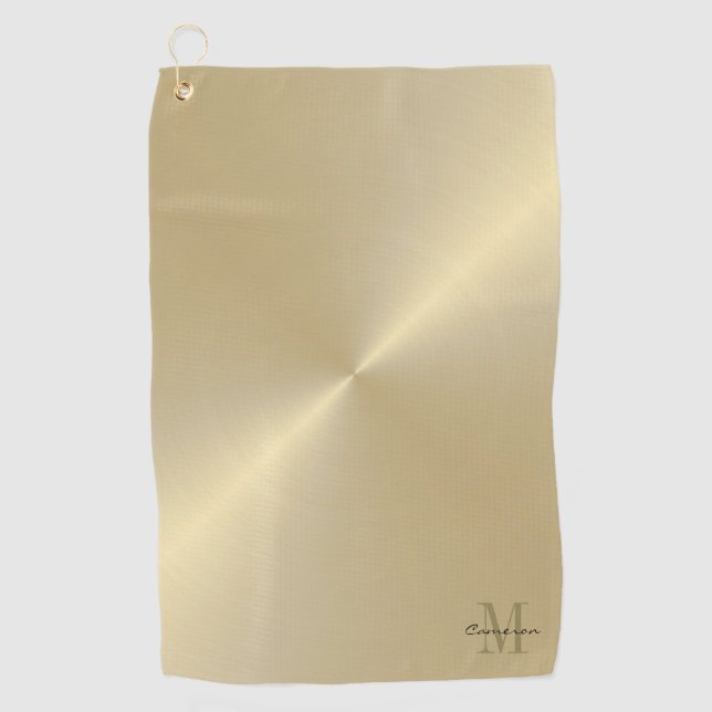 Gold auf Gold Ersteinzel und Name Personalisiert Golfhandtuch (Vorderseite)