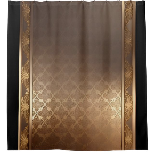 Gold auf Gold/Schwarz-Trim-Duschvorhang Duschvorhang (Vorderseite)