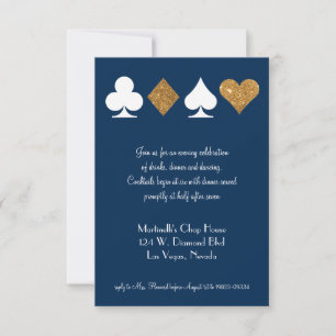 Gold auf Navy Blue Las Vegas Wedding Reception Car Einladung