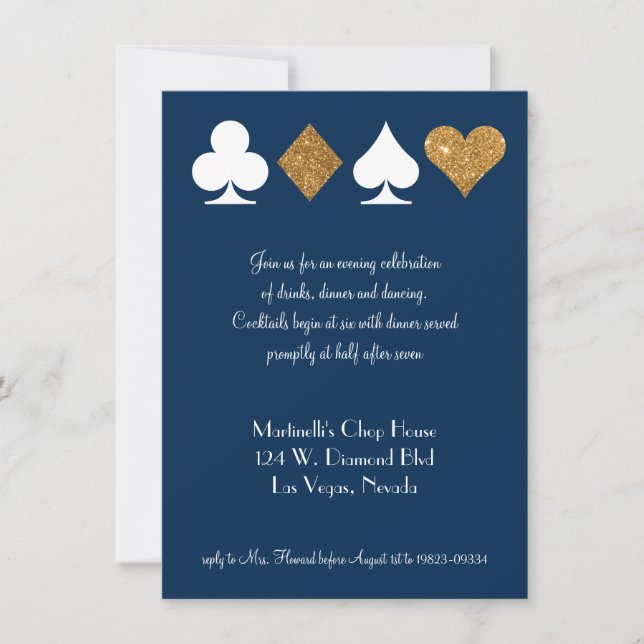 Gold auf Navy Blue Las Vegas Wedding Reception Car Einladung (Vorderseite)