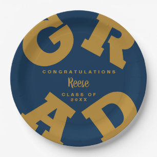 Gold auf Navy Bold GRAD Pappteller