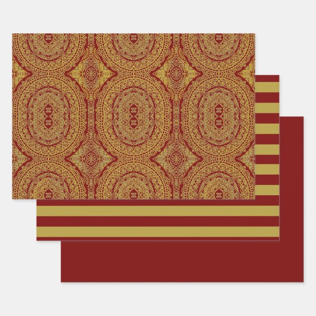Gold auf Red Mandala Wrapping Sheet Set 3 Geschenkpapier Set (Set)