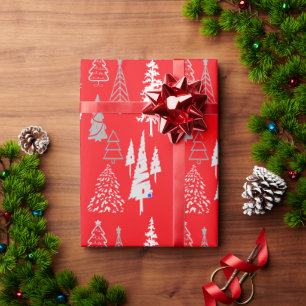 Gold auf Rotweihnachtsbäumen Umschlagpapier Geschenkpapier