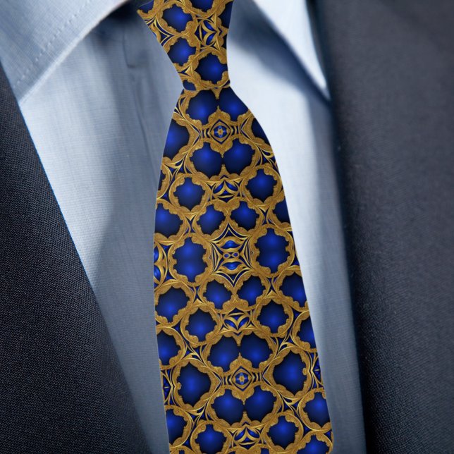 Gold auf Saphir-Formalpattern Krawatte (Von Creator hochgeladen)