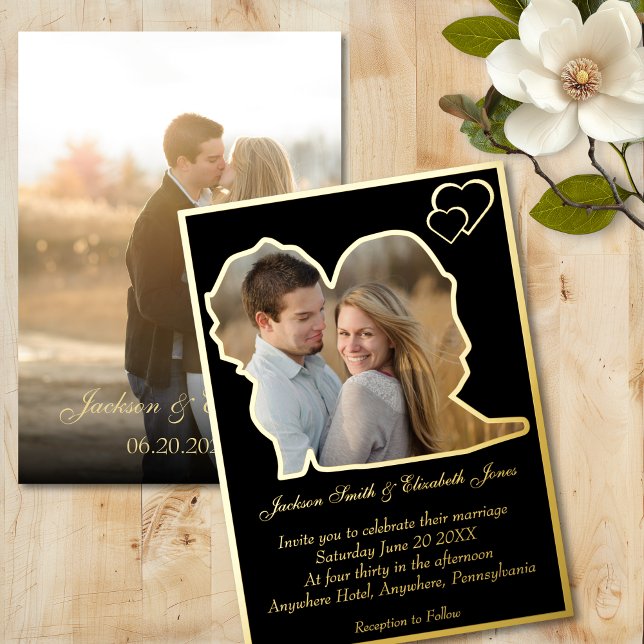Gold auf Schwarz-Braut und Groom Form Foto Hochzei Folieneinladung (Von Creator hochgeladen)