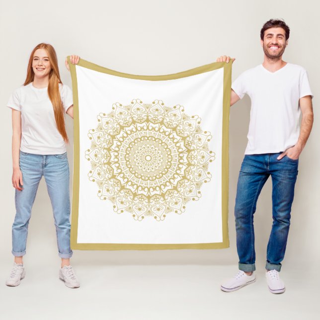 Gold auf weißem, verziertem Mandelmuster Fleecedecke (Beispiel)