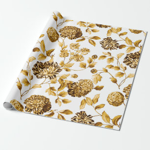 Gold auf weißer moderner Vintage großer Blumen-Toi Geschenkpapier