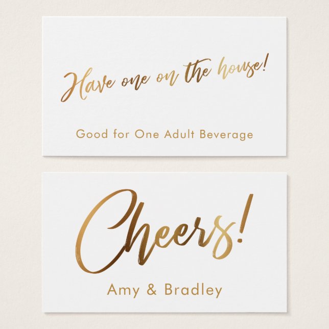 Gold auf White Handwriting Script Drinckets (Vorne & Hinten)