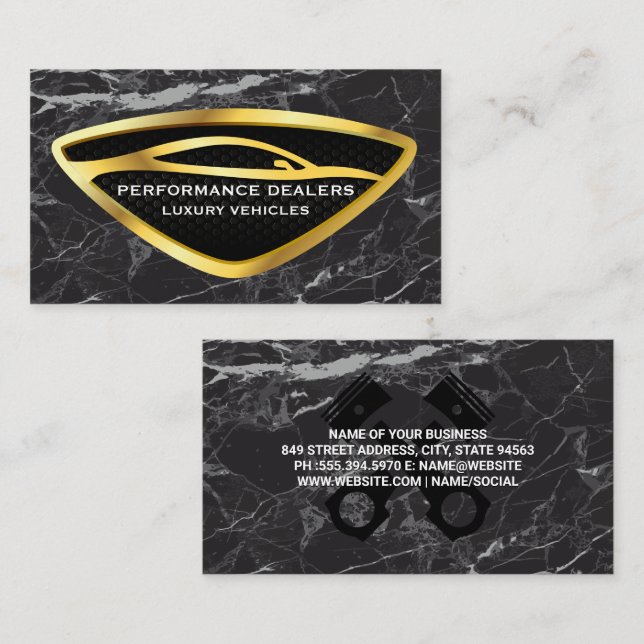 Gold Auto Car Logo | Black Marble Luxury Visitenkarte (Vorne/Hinten)