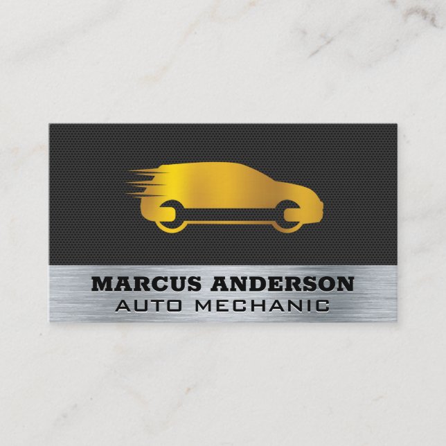 Gold Auto Reparaturwagen Logo Visitenkarte (Vorderseite)